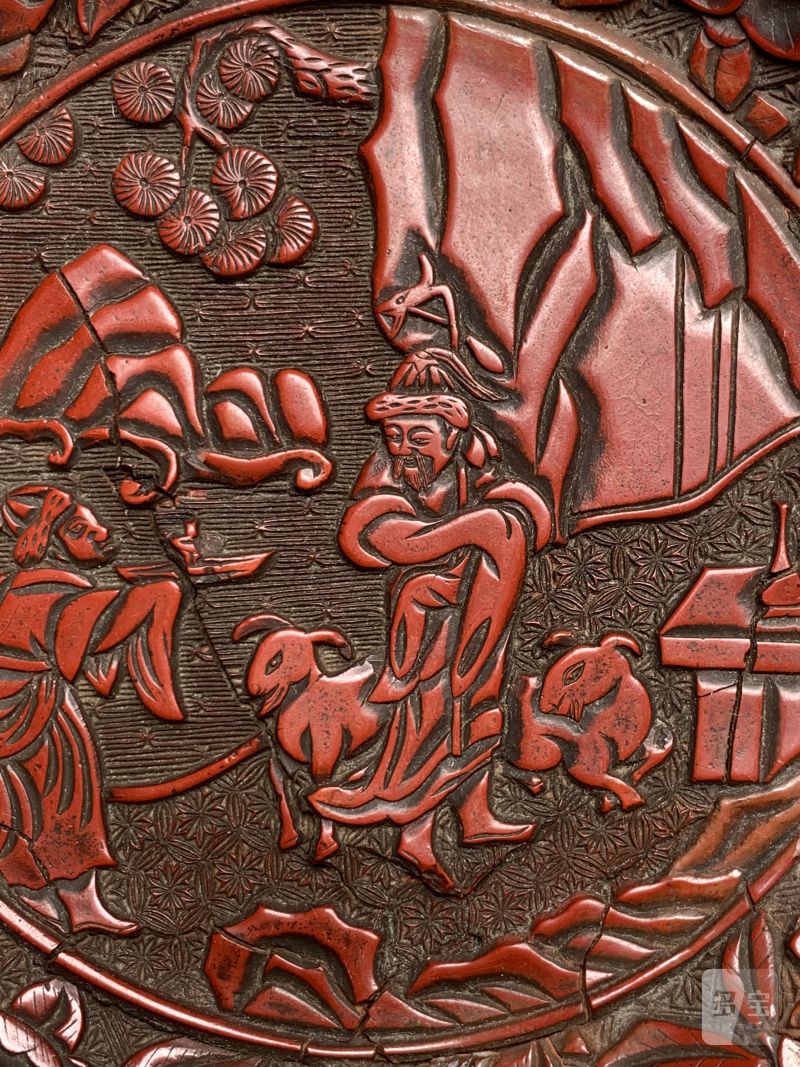 明早期 “大明永乐年制”款剔红苏武牧羊盘 - 图5